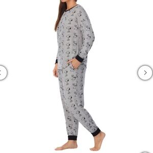 Women’s Grey Snoopy Print Pajama Set with Black Trim